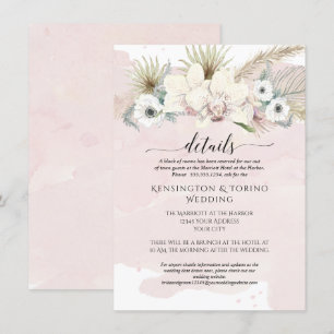 Invitation Détails Mariage Floral Simple Moderne Rose Blanc