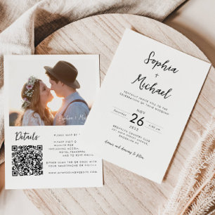 Invitation Détails minimaliste de la photo moderne QR Mariage