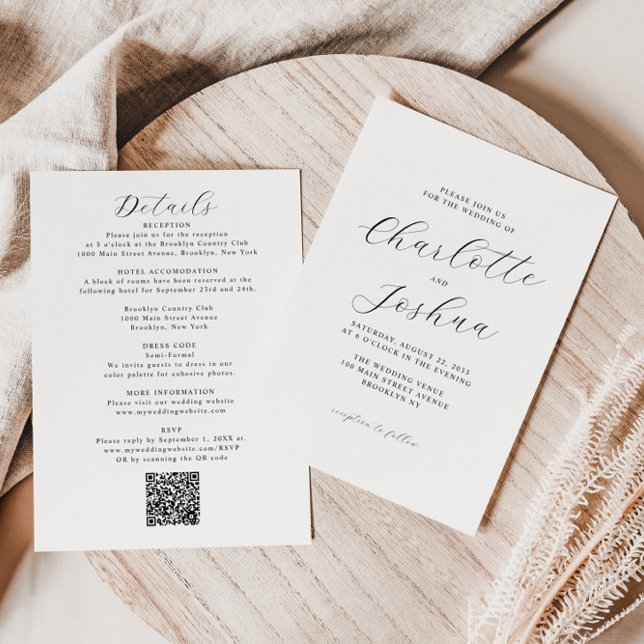Invitation Détails minimalistes élégants RSVP QR Code Mariage (Créateur téléchargé)