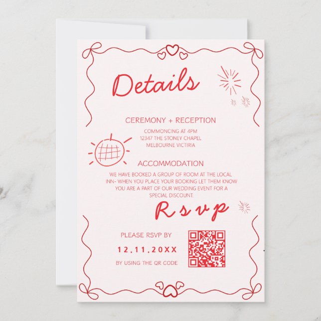 Invitation Détails modèle coloré mariage manuscrit (Devant)