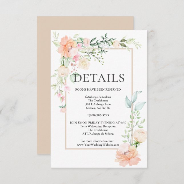 Invitation DÉTAILS | Pastel Coral Ivory Floral Spray (Devant / Derrière)