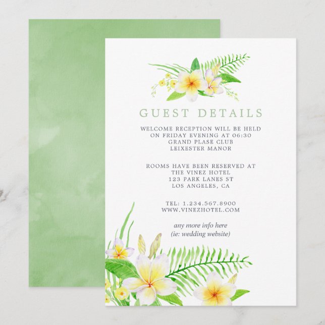 Invitation Détails pour les invités de mariage exotiques à l' (Devant / Derrière)