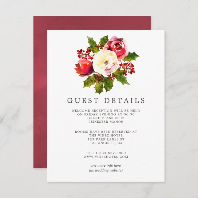 Invitation Détails pour les invités d'un mariage de Noël avec (Devant / Derrière)