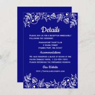 Invitation Détails sur le Mariage bleu de la marine Floral El