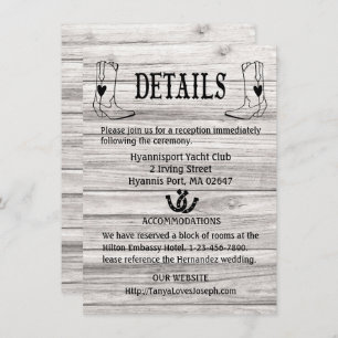 Invitation Détails sur le Mariage campagnard Boot Cowboy Boot