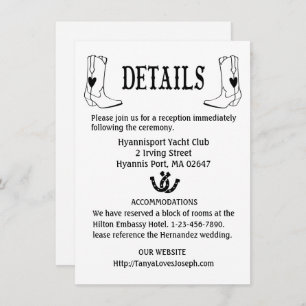 Invitation Détails sur le Mariage campagnard Cowboy Boots Wes