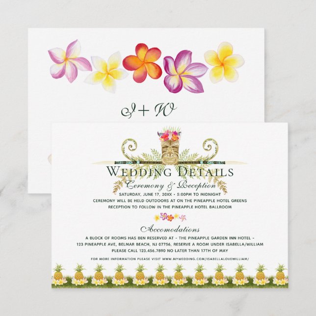 Invitation Détails sur l'élégant Mariage d'été Floral Tropica (Devant / Derrière)