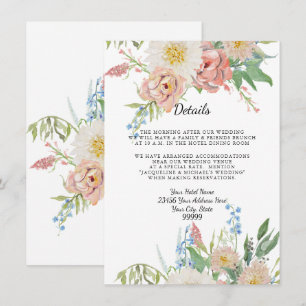 Invitation Détails sur l'hôtel Blush Pink Blue n White Floral