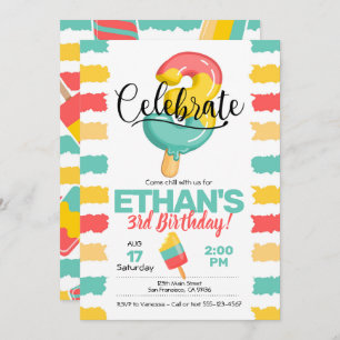 Invitation d'été du 3e anniversaire avec Popsicle