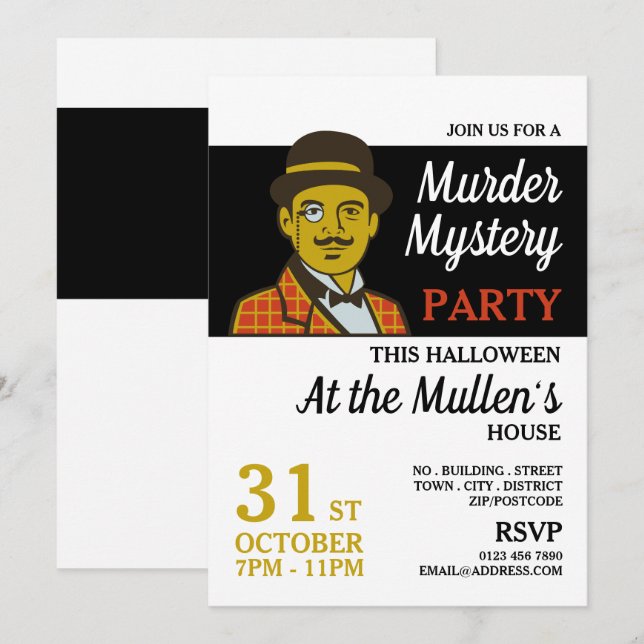 Invitation Détective Classique, Mystère de Meurtre Fête d'Hal (Devant / Derrière)