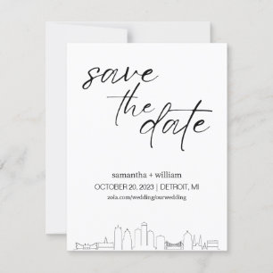 Invitation Detroit Skyline MINIMALIST Enregistrer La Date