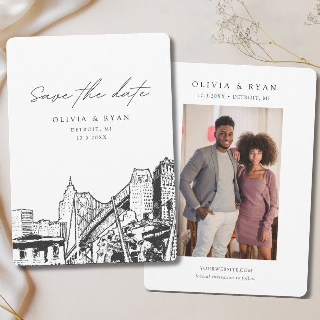 Invitation Detroit Wedding Save the Date Downtown Mariage (Detroit Save the Date)