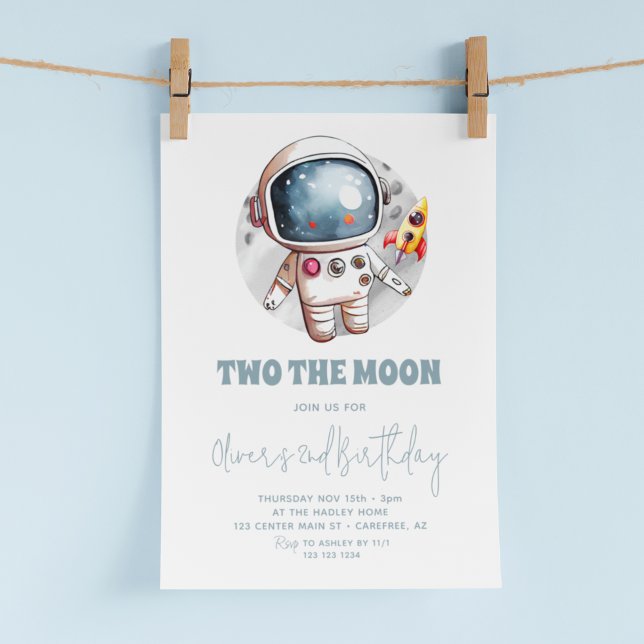 Invitation Deux à la Lune 2e Anniversaire Garçon Espace (Créateur téléchargé)