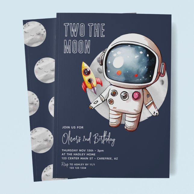 Invitation Deux à la Lune Bleu 2e Anniversaire (Créateur téléchargé)