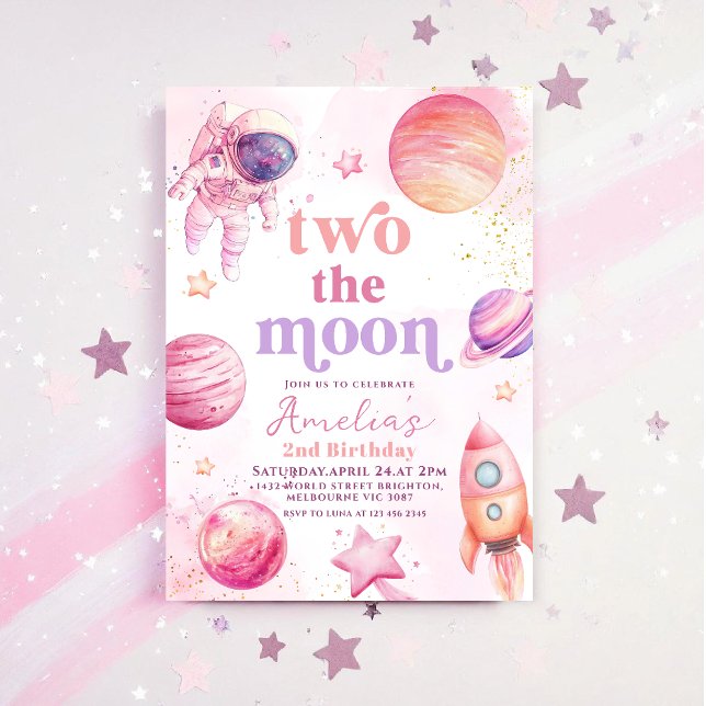 Invitation Deux à la Lune Espace extérieur 2e Anniversaire  (Créateur téléchargé)