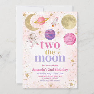 Invitation Deux à la Lune Fille Anniversaire