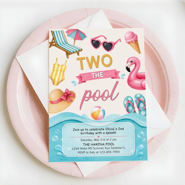 Invitation Deux à la piscine Fête d'anniversaire d'été  (Créateur téléchargé)