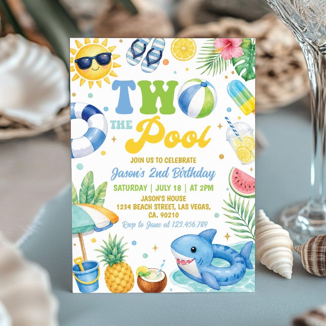 Invitation Deux à la piscine Fête d'anniversaire d'été plage  (Créateur téléchargé)