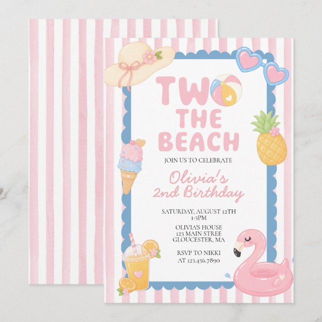 Invitation Deux à la plage Anniversaire d'été 2ème anniversai (Devant / Derrière)