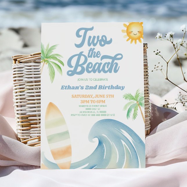 Invitation Deux à la plage Surf Blue 2ème Fête d'anniversaire (Créateur téléchargé)