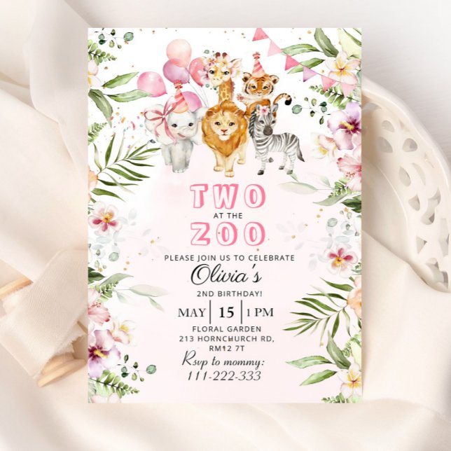 Invitation Deux à l'invitation d'anniversaire du safari zoo (Créateur téléchargé)