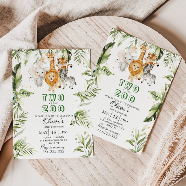 Invitation Deux à l'invitation d'anniversaire du safari zoo (Créateur téléchargé)