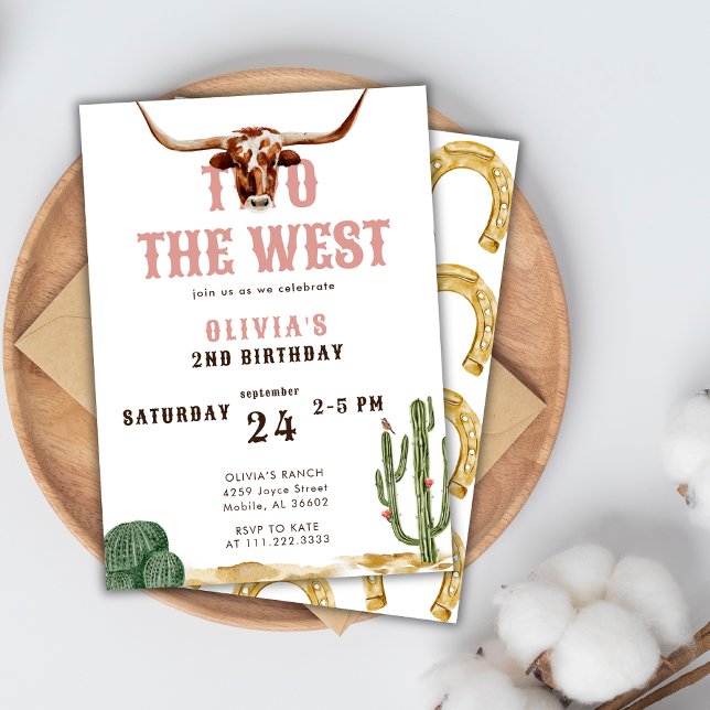 Invitation Deux à l'Ouest Pink Western Rodeo 2e Anniversaire (Créateur téléchargé)