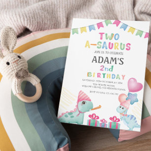 Invitation deux-a-saurus 2e fête d'anniversaire Deux dinosaur