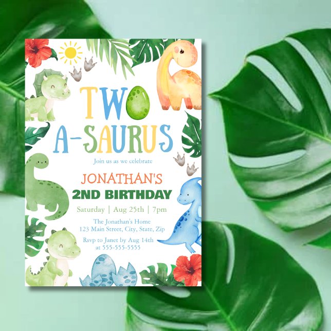 Invitation Deux A-Saurus Dino 2e Anniversaire (Créateur téléchargé)