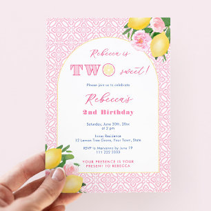 Invitation Deux agrumes doux Fleurs roses 2e fête d'anniversa