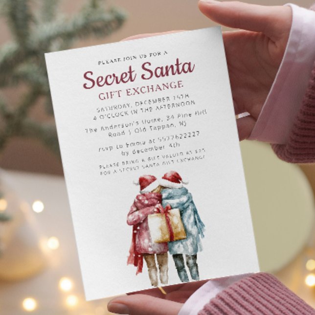 Invitation Deux amis et une fête de Noël Secret Santa avec de (Créateur téléchargé)