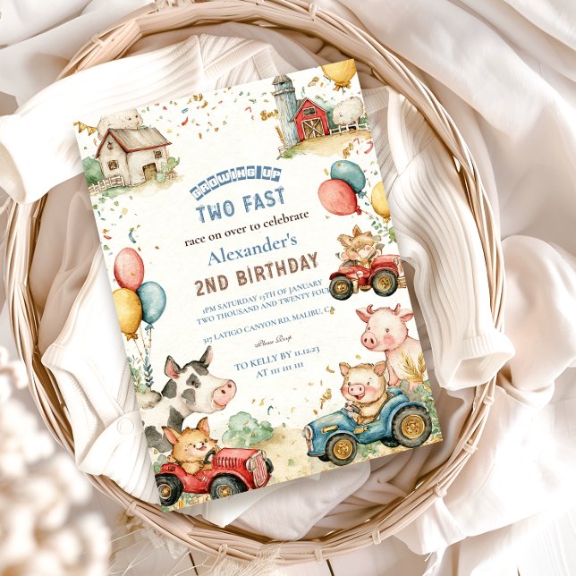 Invitation Deux animaux de ferme rapides 2e anniversaire (Créateur téléchargé)