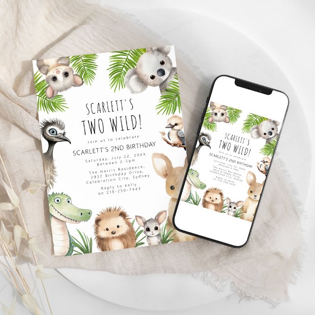 Invitation Deux Animaux Sauvages Australiens Fêtent leur Anni (Créateur téléchargé)