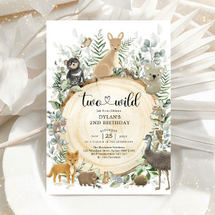 Invitation Deux animaux sauvages australiens verdure 2e anniv