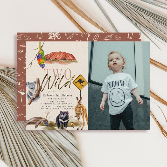 Invitation Deux animaux sauvages d'Australie Photo 2e anniver (Créateur téléchargé)