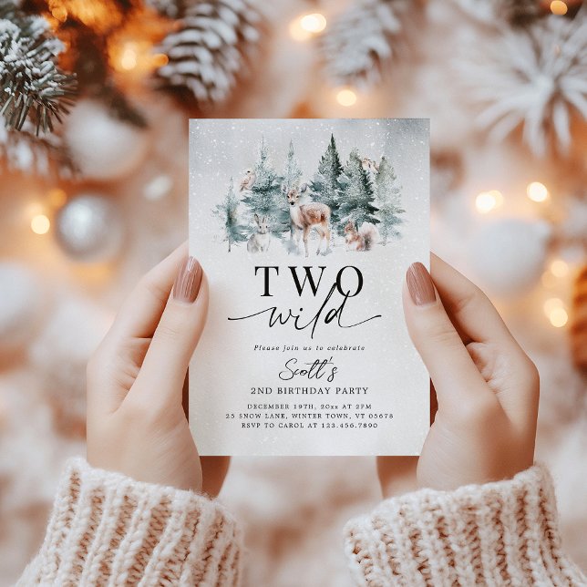 Invitation Deux Animaux Sauvages de la Forêt d'Hiver 2e Anniv (Créateur téléchargé)