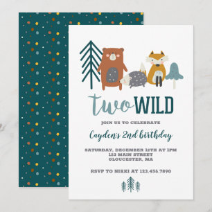 Invitation Deux Animaux Sauvages de la Forêt pour un deuxième