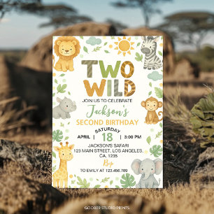 Invitation Deux Animaux Sauvages de la Jungle Safari 2e Anniv