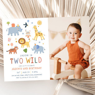 Invitation Deux Animaux Sauvages de Safari pour un 2ème Anniv