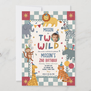 Invitation Deux animaux sauvages pour une fête de 2e annivers