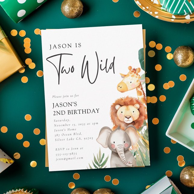 Invitation Deux animaux sauvages Safari 2e anniversaire (Créateur téléchargé)