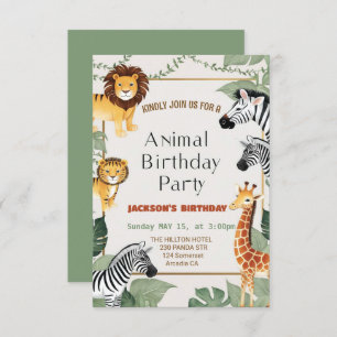 Invitation Deux animaux sauvages Safari Anniversaire