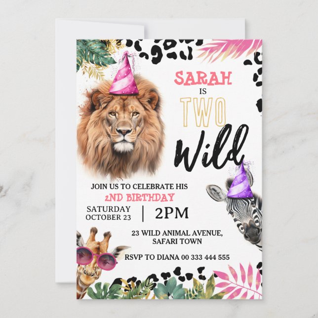 Invitation Deux animaux sauvages Safari Invitat de fête de 2e (Devant)