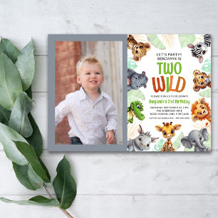 Invitation Deux animaux sauvages Safari photo enfant 2e anniv