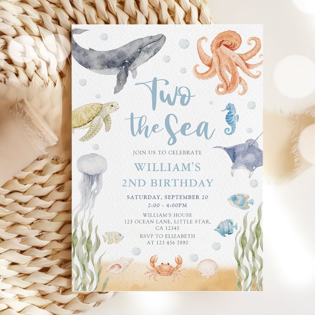 Invitation Deux Anniversaire 2 ans Thème Mer Océan Animaux (Créateur téléchargé)