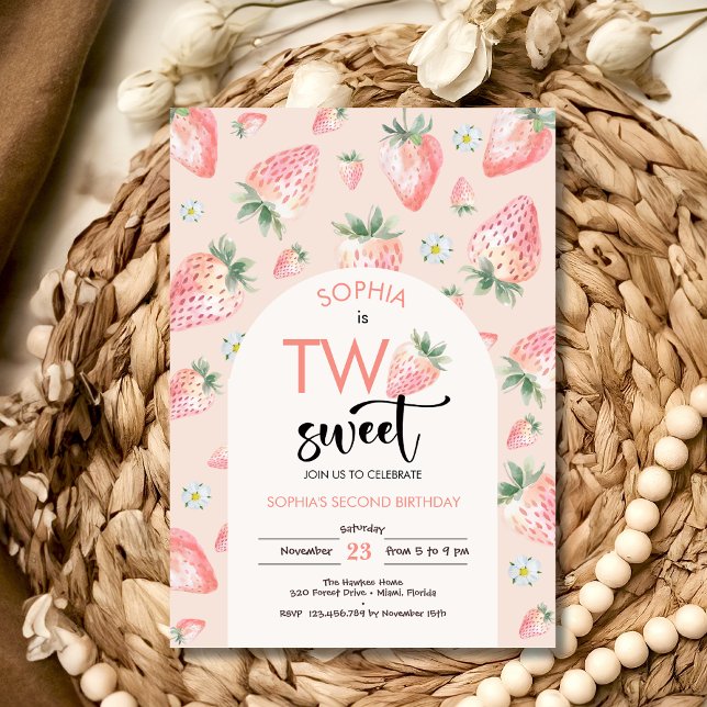 Invitation Deux anniversaire de enfant de fraise sucrée (Créateur téléchargé)