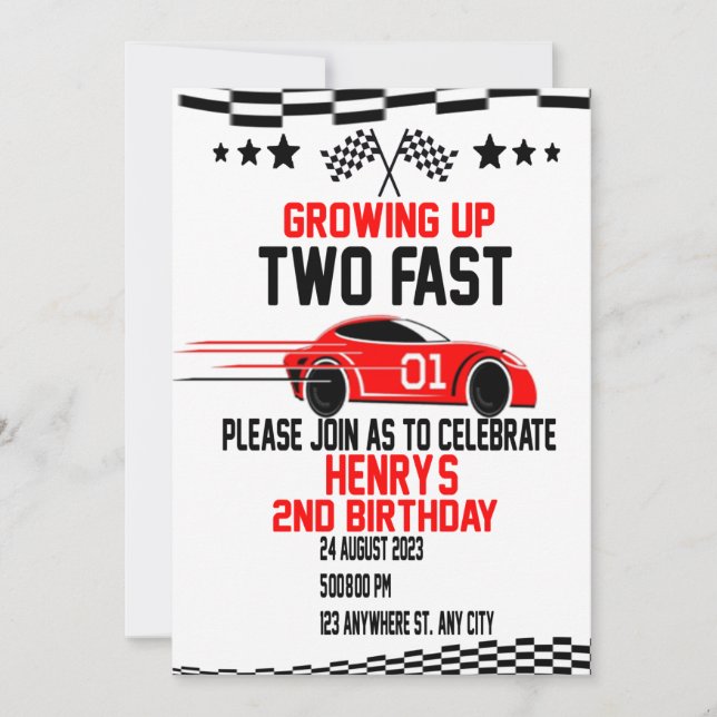 Invitation Deux Anniversaire Rapide 2 Vite Deux Curieux Rouge (Devant)