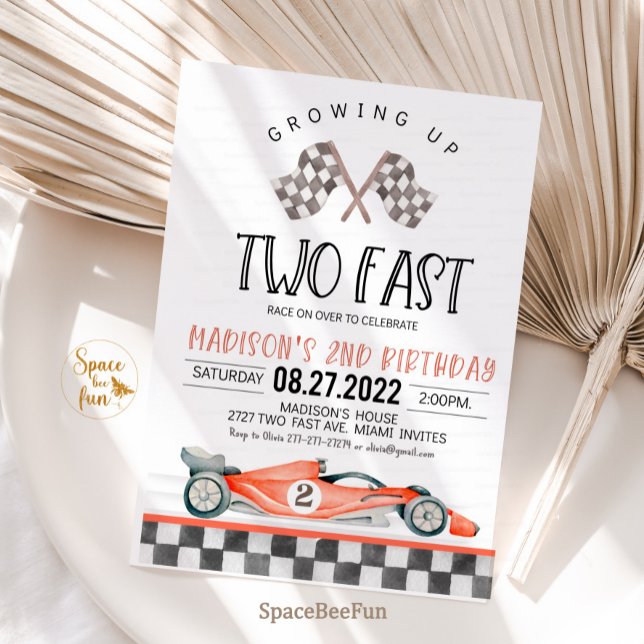 Invitation Deux Anniversaire Rapide Course d'Invitation Voitu (Two Fast Birthday Invitation Race Car 2nd Birthday Invite Racing Car Vintage Racecar 
)