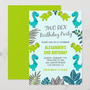 Invitation Deux anniversaire rex garçon 2ème thème dinosaure