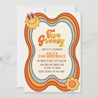 Invitation Deux Anniversaires Retros Groovy 70s Arc-en-ciel D